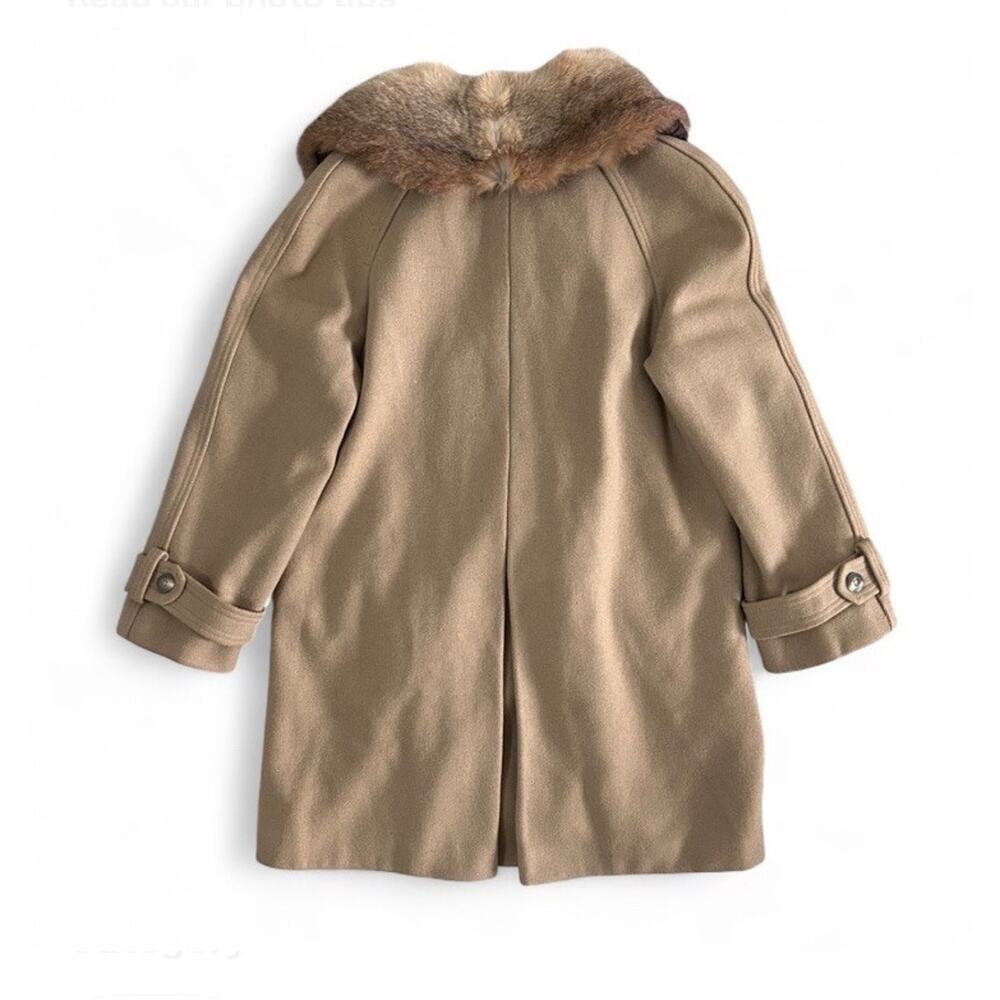 Vintage 70s Sears Women’s Tan Wool Peacoat Real Fur Collar Button Closure S/M - Picture 10 of 10